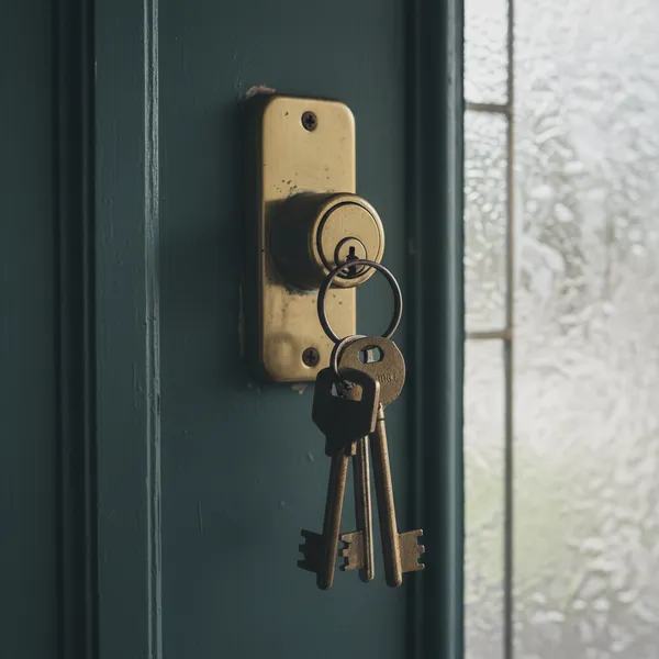A front door deadbolt with keys